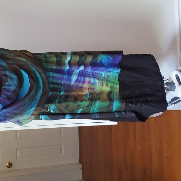 Express medium new strapless summer dress. Black purple blue ocean colors.s1 - Picture 2 of 3